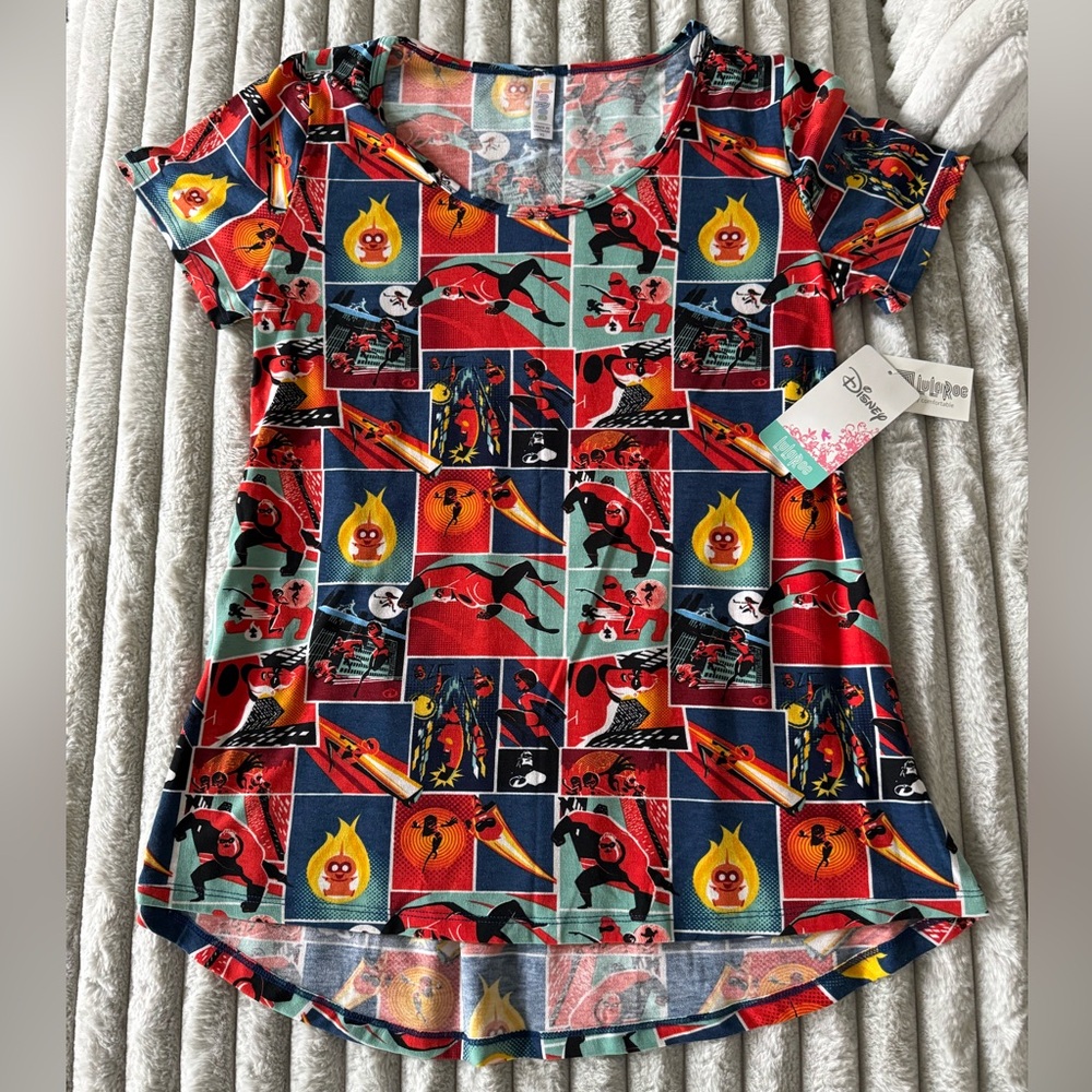 LuLaRoe Disney Women’s The Incredibles Short Sleeve Tee - Red/Blue/Yellow/Green